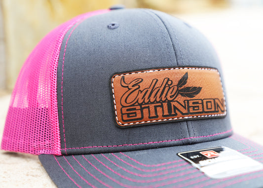 Eddie Stinson - Leather Feather Patch - Charcoal/Neon Pink