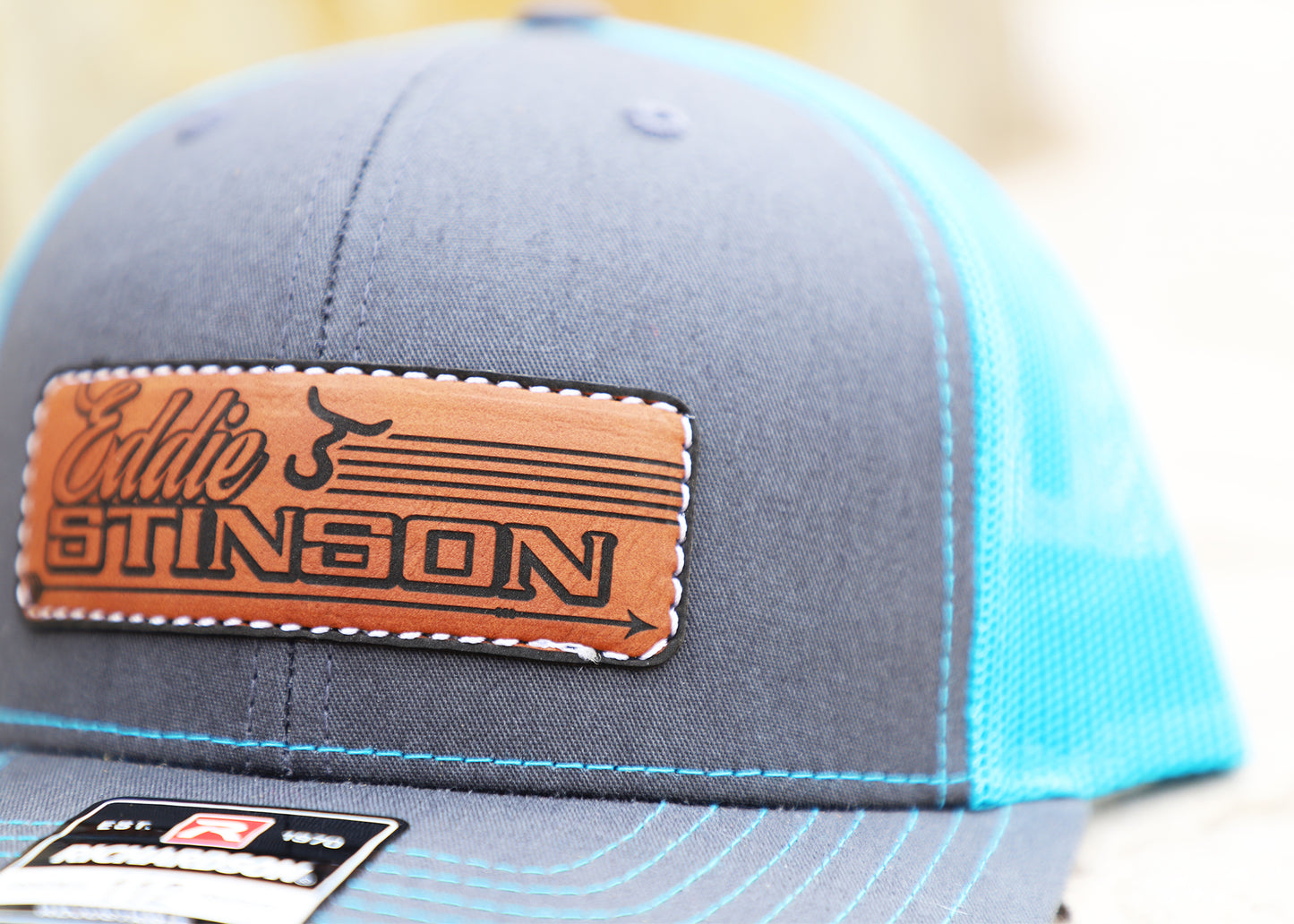 Eddie Stinson - Leather Line Patch - Charcoal/Neon Blue